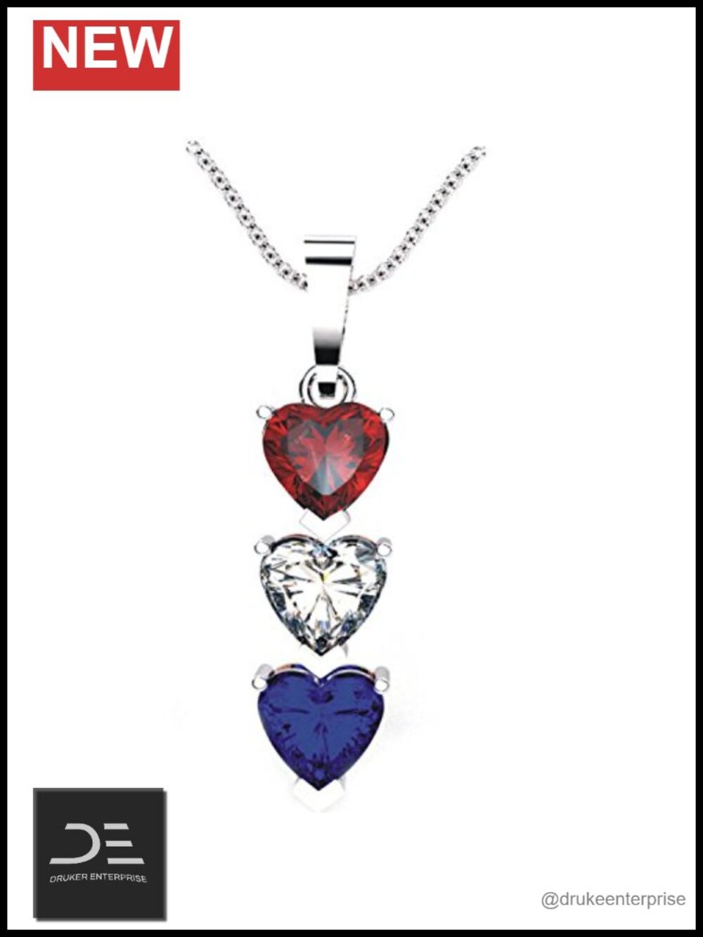 Sterling Silver 3 Birthstone Heart Pendant Necklace